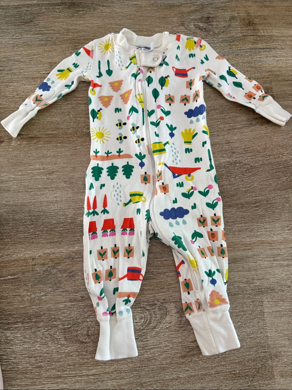Hanna Andersson White One-Piece with Colorful Garden Print